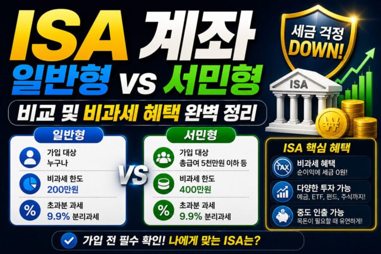 ISA 계좌 일반형 서민형 비교 및 비과세 혜택 완벽 정리