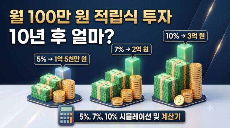 월 100만 원 적립식 투자 10년 후 얼마? (5%, 7%, 10% 시뮬레이션 및 계산기)