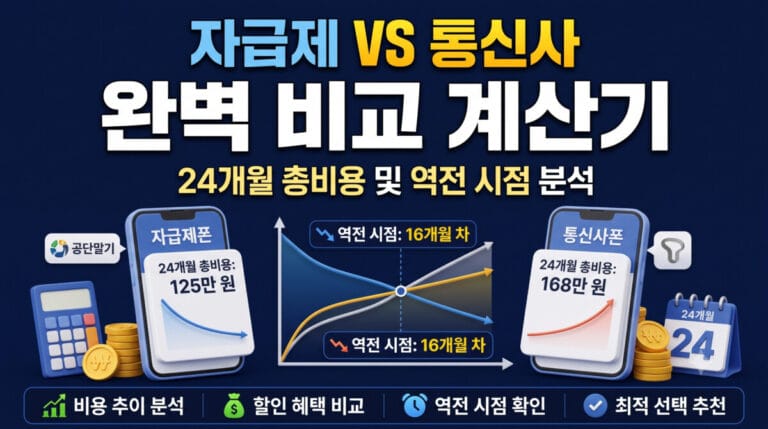 자급제 통신사 비교 계산기: 24개월 총비용 및 역전 시점 완벽 분석