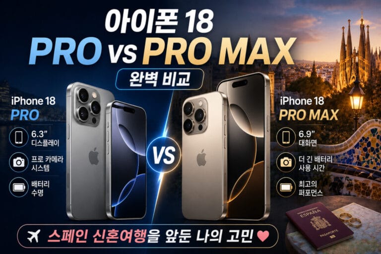 아이폰 18 pro vs 18 pro max 완벽 비교: 스페인 신혼여행을 앞둔 나의 고민