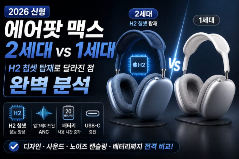 2026 신형 에어팟 맥스 2세대 1세대 비교: H2 칩셋 탑재로 달라진 점 완벽 분석