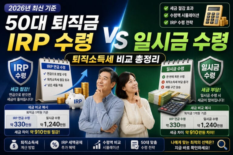 2026년 50대 퇴직금 IRP 수령 vs 일시금 수령 퇴직소득세 비교 총정리